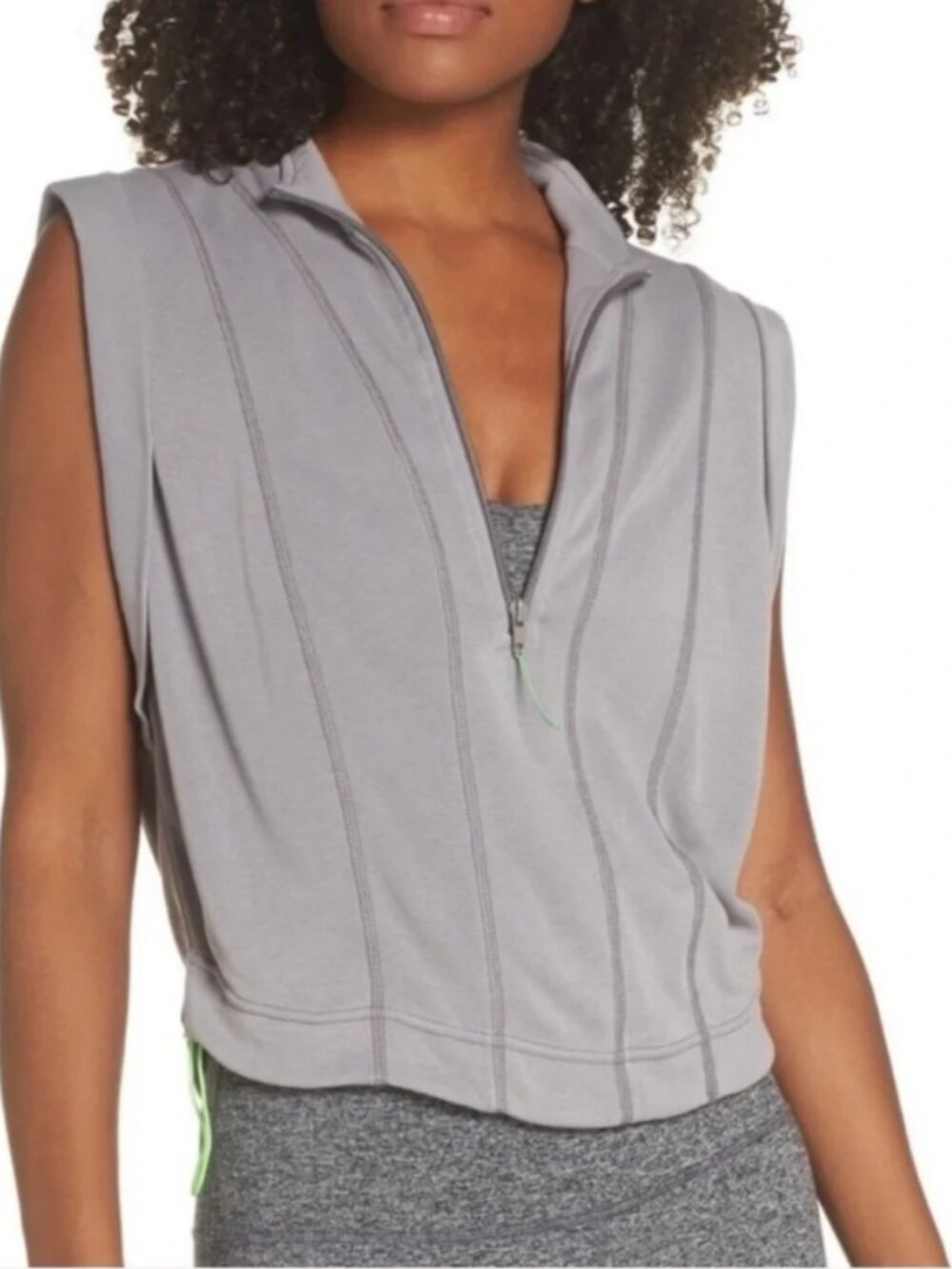 FP Movement Sleeveless Zip Up Top Gray Cropped Athletic Vest Athleisure Workout